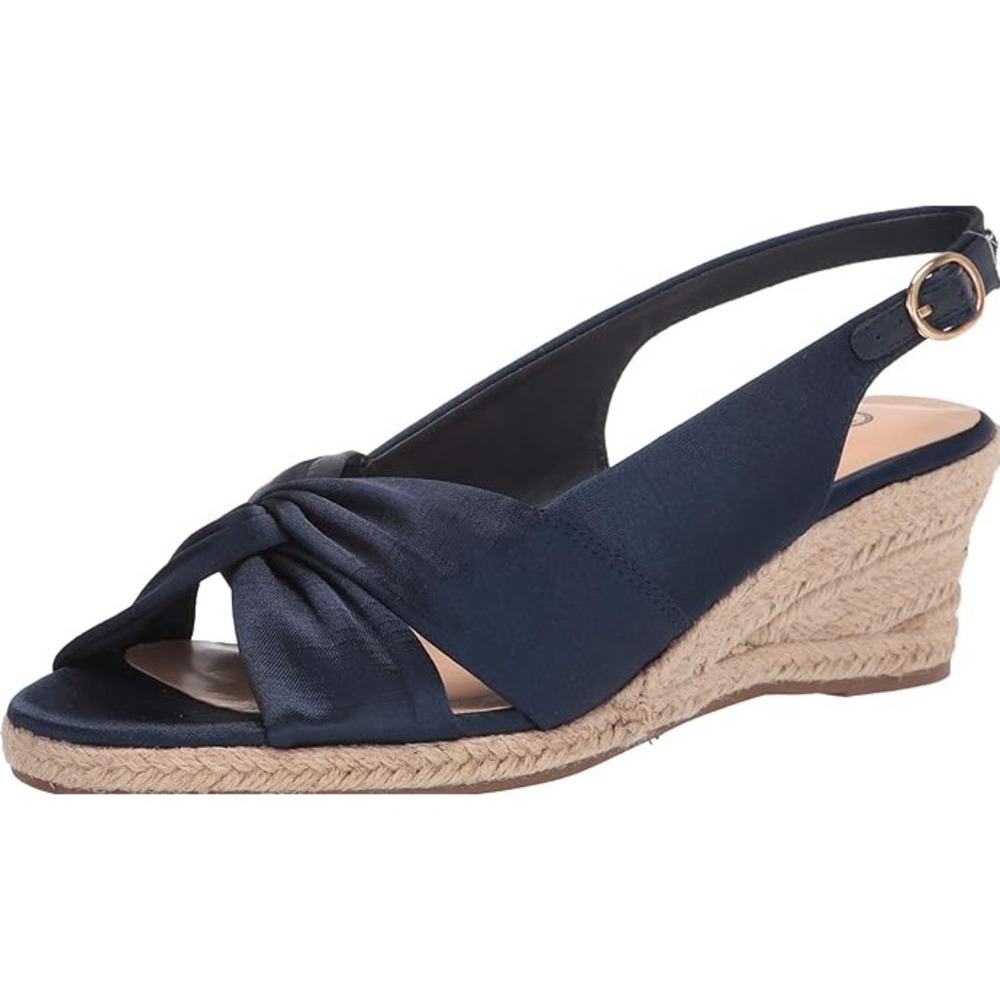 Bella Vita Women's Wedge Sandal Navy Thai Silk 10XW New in Box Espadrille